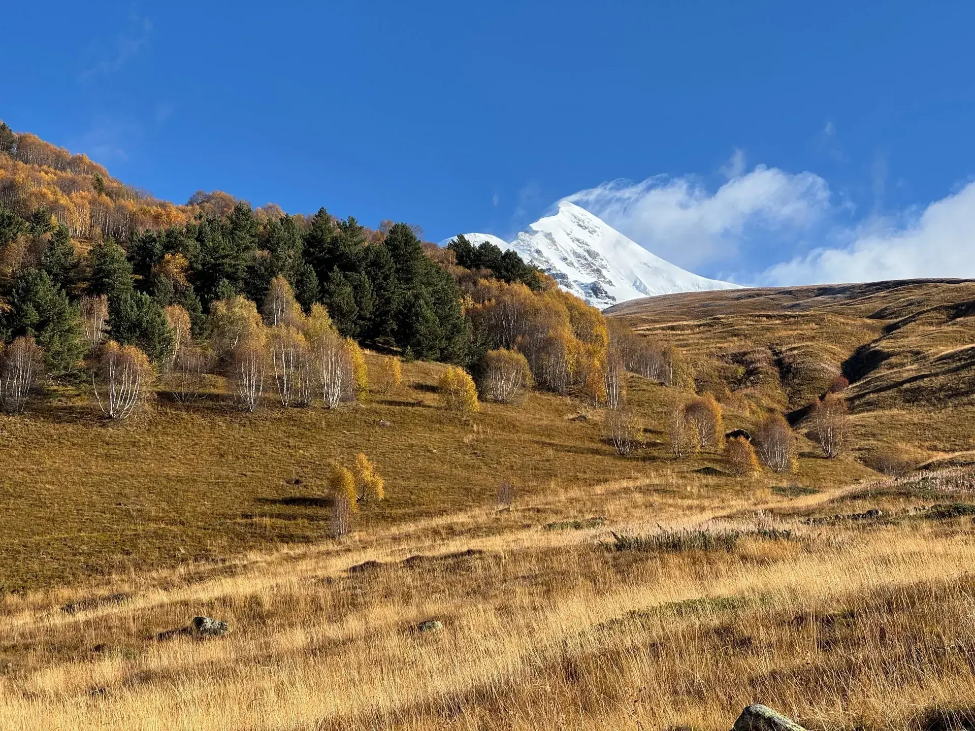Mountain summit overlooking a pristine lake with rainbow